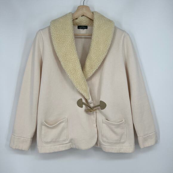Lauren Ralph Lauren Sherpa Toggle Jacket Womens XL Cream White Shawl Collar FLAW - Picture 1 of 8